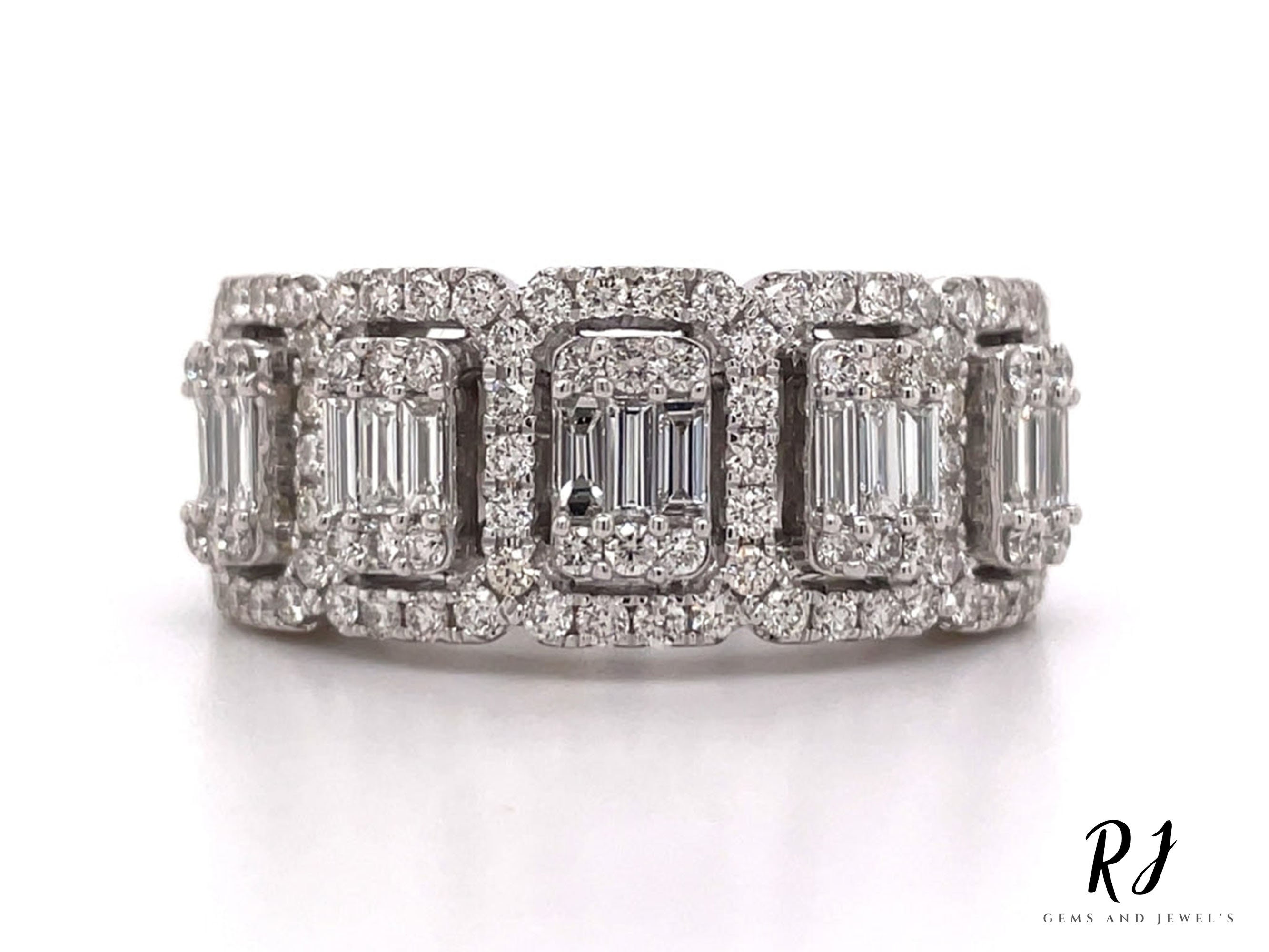 Fully Iced Out Moissanite Diamond Ring, Men's Ring, Hip Hop Round & Baguette Cut Moissanite Ring, Hip Hop Jewelry, Anniversary Gift for Him.