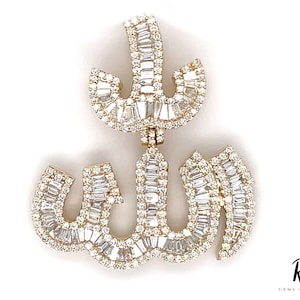 Colar com pingente de Allah, baguete e pingente redondo de diamante de Moissanite Allah para homem islâmico e mulher, presente de Eid, colar islâmico, medalhão de Allah