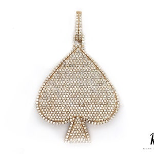 Colar com pingente de ás de espadas de diamante moissanite/joias de cartas de jogar em ouro maciço 18K/colar de cartas de jogar/presente de dia das mães para a mãe