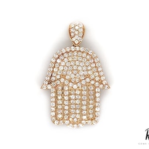 Iced Out Hamsa Hand Pendants, Moissanite Diamond Hamsa Pendant, 14K Gold Hamsa Hand Pendant (Gold & Silver), Hamsa Charm