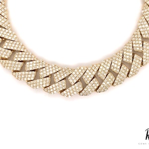 14mm VVS MOISSANITE Cuban Link Chain Necklace in 925 Sterling Silver Miami Link Chain Three Row Cuban Link Necklace Passes Diamond Tester