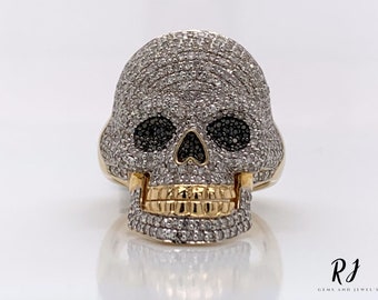 Men&#39;s Iced Out Skull Ring, Moissanite Round Cut Diamond skull rings for women, Biker Skull Ring, Gothic Skeleton Ring Art, Halloween Skulls