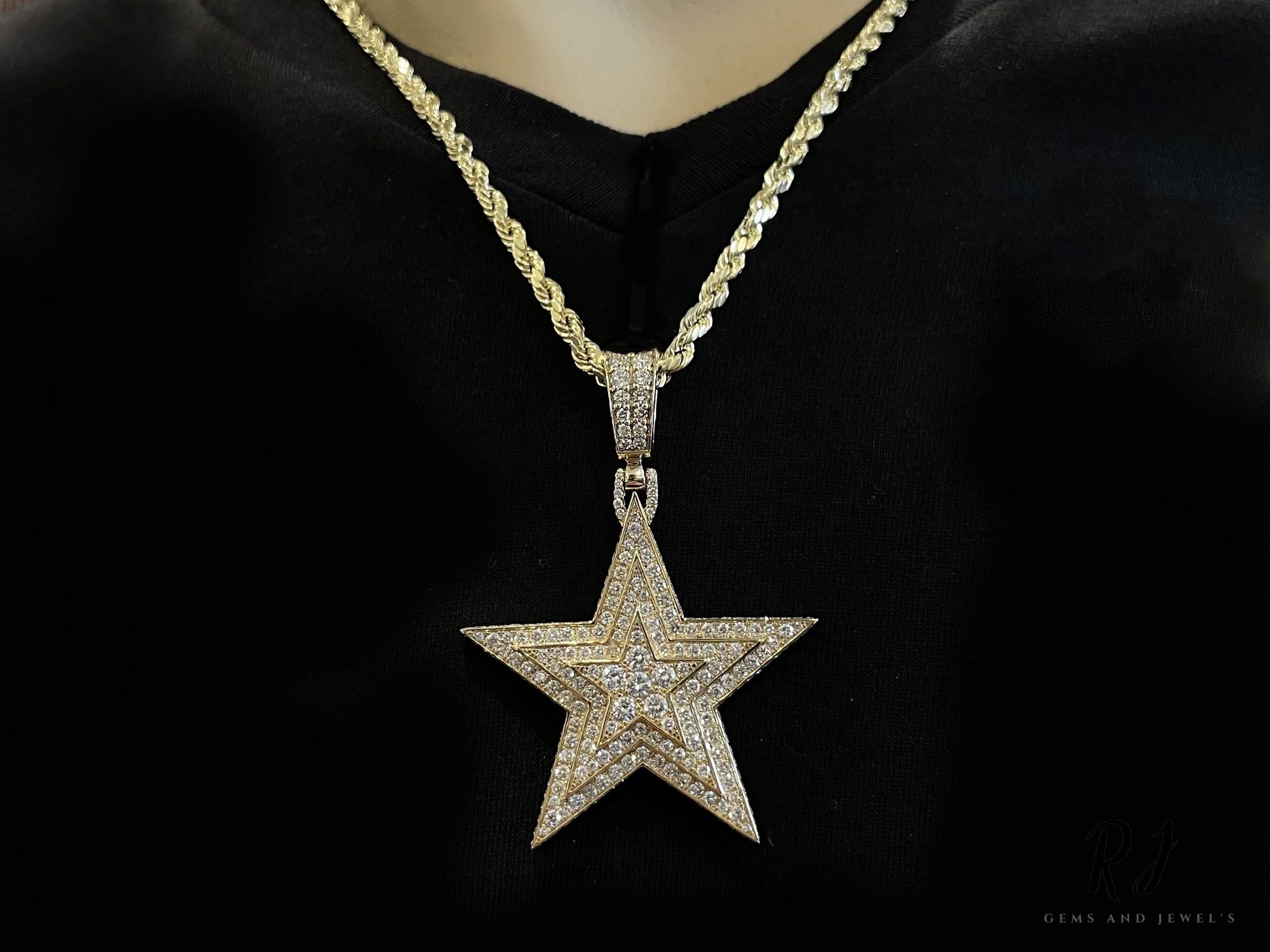 2.2 Long Big Star Pendant Iced Out Diamond Star Necklace Custom