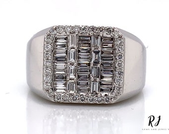 Men&#39;s Iced Out Moissanite Square Ring, Baguette & Round Halo Diamond Rings, Certified VVS Moissanite Ring, Hip Hop Jewelry For Men&#39;s Gifts