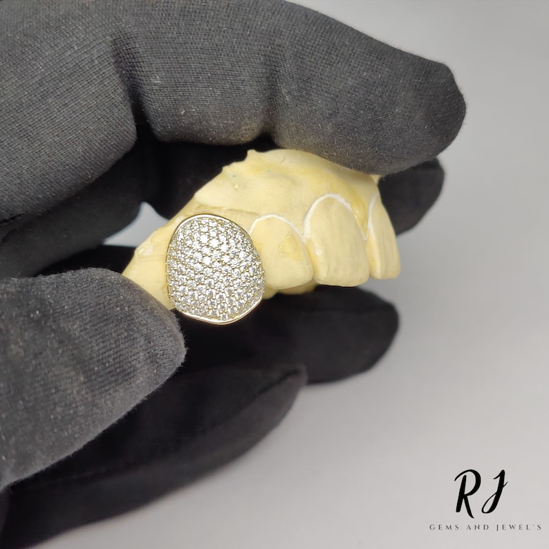 Custom 10K Yellow Gold Moissanite Diamond Grillz - Honeycomb VVS Setting image 2