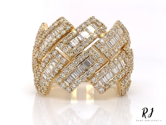 14K Gold Moissanite Cuban Link Ring: Hip Hop Style