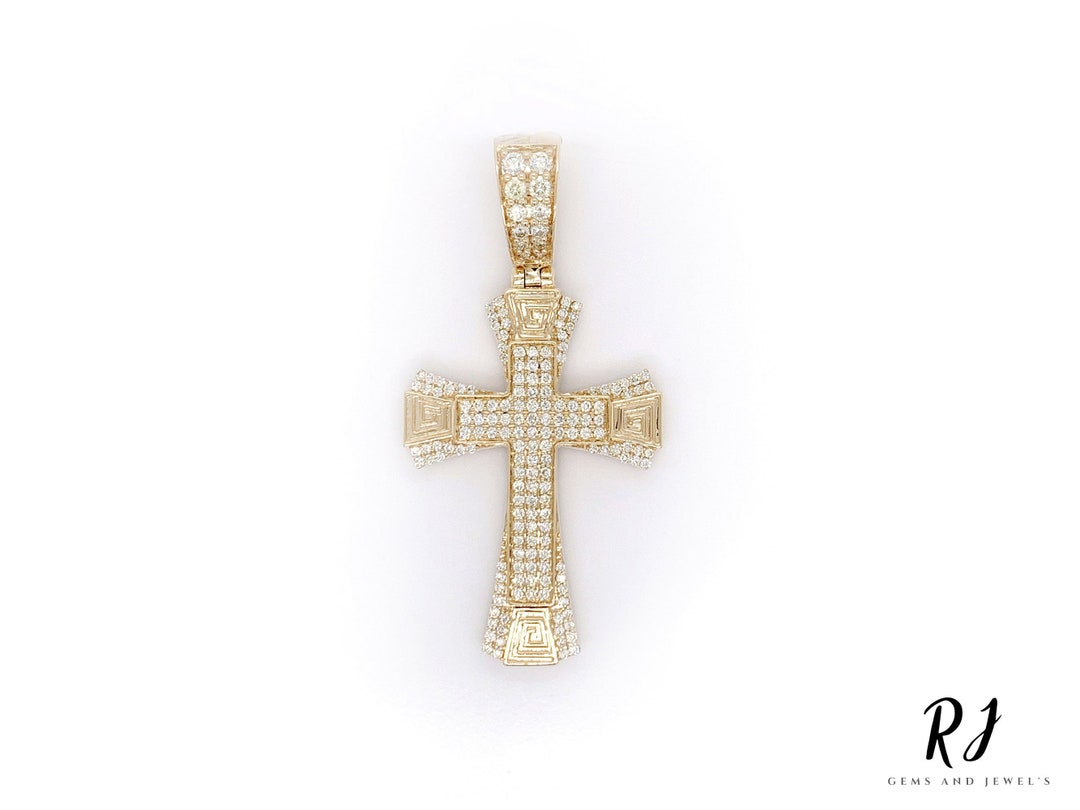 Iced Out Moissanite Cross Pendant: 14K Gold Plated Sterling Silver ...