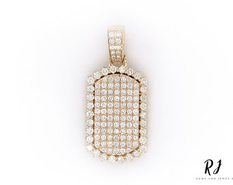 Moissanite Diamond Dog Tag Pendant: 14k Gold or Sterling Silver Necklace
