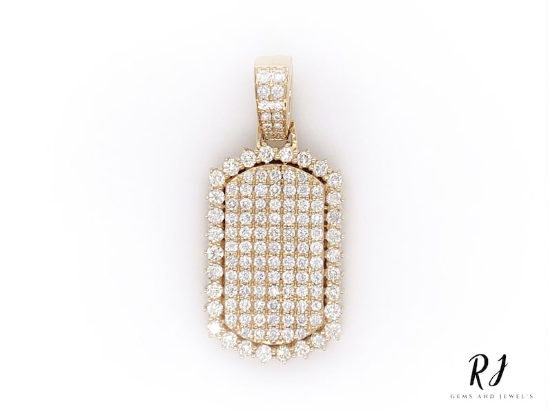 Diamond Dog Tag Necklace / 14k Gold or Silver Diamond Dog Tag Necklace