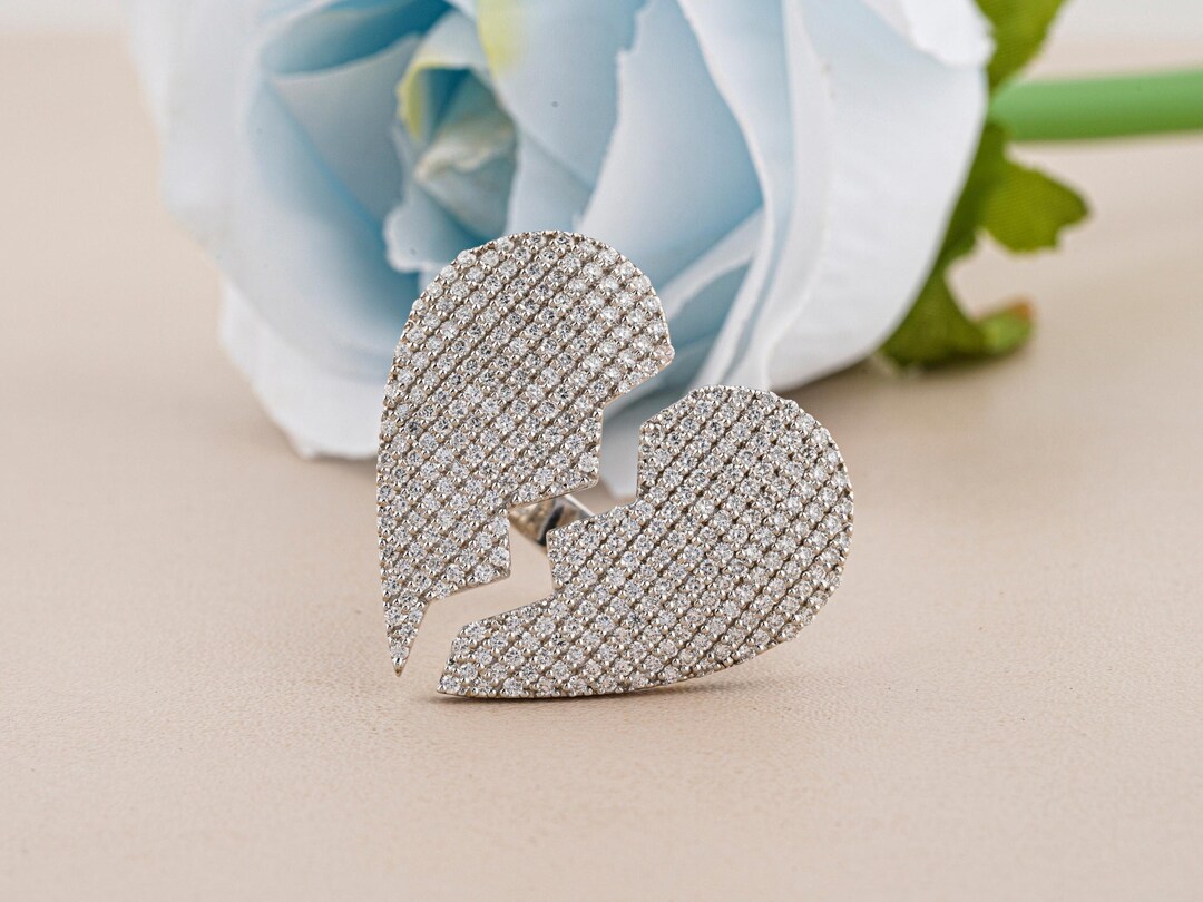 VVS Moissanite Diamond Heart Ring Broken Heart Rings 925 Etsy