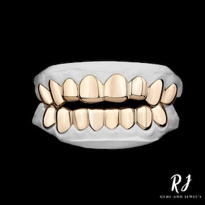 Sterling Silver W/ 18k Yellow Gold Plated Perm Cut Custom Fit Real Grill Grillz