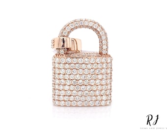 Moissanite Diamond padlock Pendant, Connector Clasp Pendant, 14k Rose Gold padlock Pendant, Openable Lock Extender for Necklace Chain