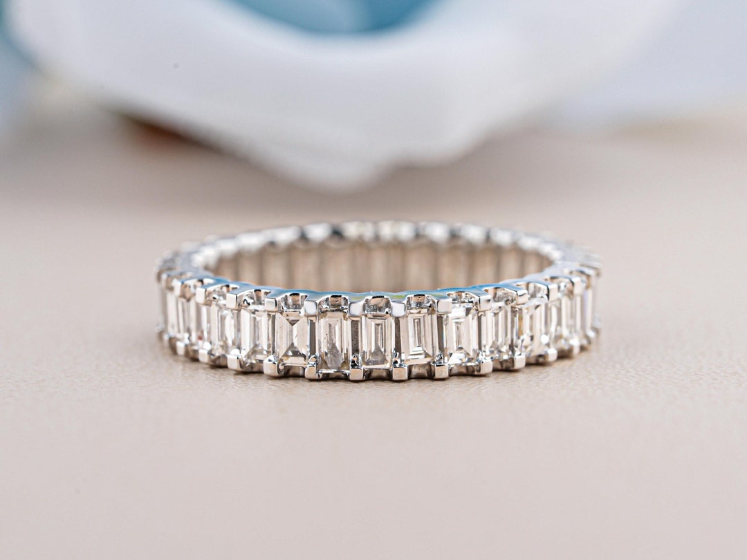 Baguette Cut Moissanite Full Eternity Wedding Band - 14k Gold - Etsy