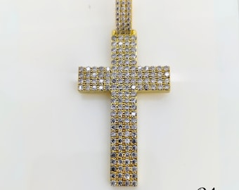 Colgante de cruz de moissanita: delicado pavé, plata de ley 925, joyería religiosa