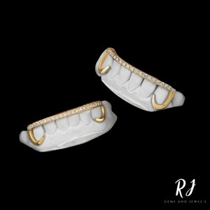Custom Open Face J Hook Canine Diamond Grillz / Sterling Silver 10K 14K Gold / J Hook Bar Moissanite Diamonds/ KIM K Inspired