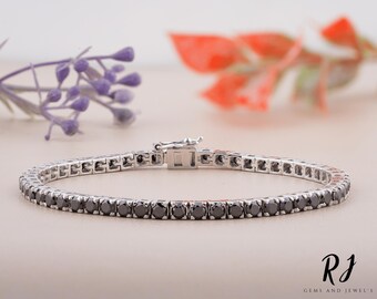 Bracelet tennis diamant en moissanite noire : argent 925, or