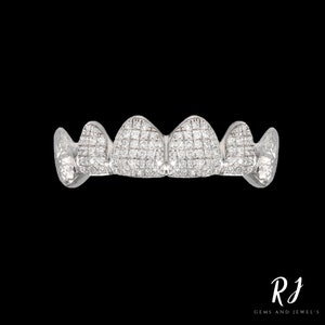 VVS AAA+ Moissanite Grillz, 6 top & 6 Botton Moissanite Grills, Custom Made Full Set Fully Iced Out Grillz, 925 Sterling Silver