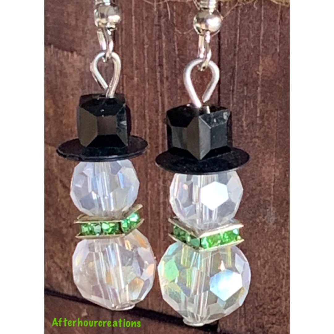 Crystal Snowman Earrings Snowman Bead Earrings Santa & Etsy