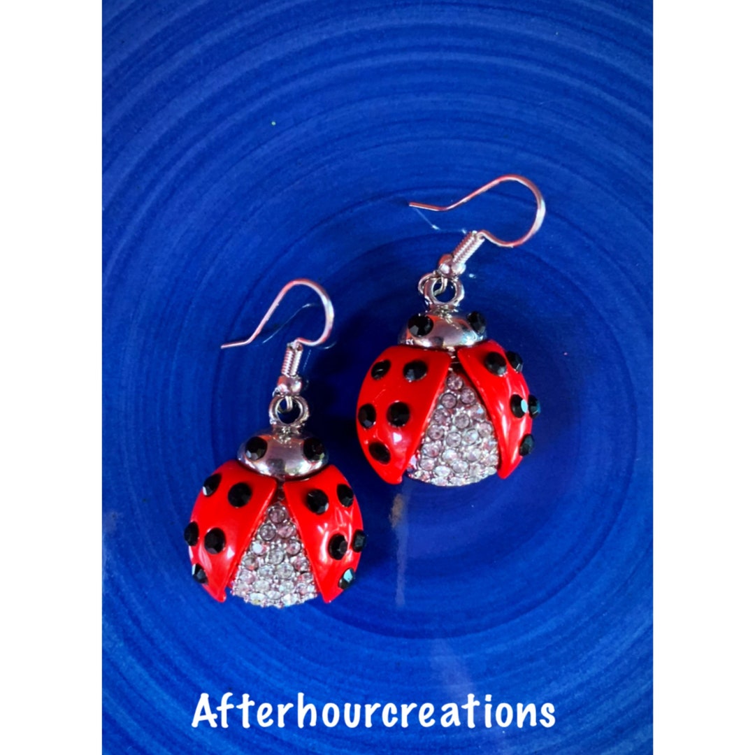 Antique Silver Ladybug Earrings Lady Bug Insect Earrings Etsy