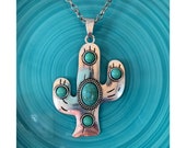 Antique Silver Cactus Necklace Cactus Western Southwestern Statement