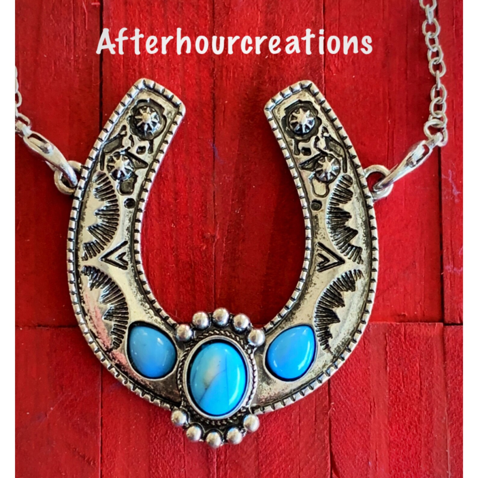 Antique Silver Turquoise Horseshoe Necklace Southwestern Etsy