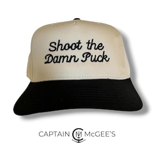 Shoot the Damn Puck Script Black/Natural Embroidered Snapback