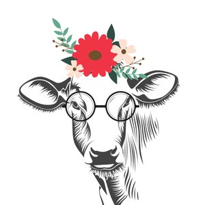 cow print floral glasses wall art