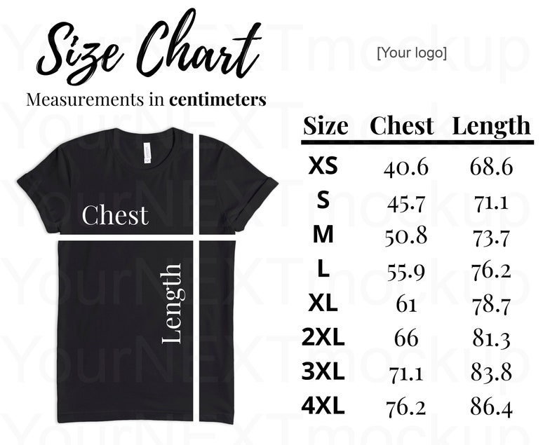 Bella Canvas 3001 Size Chart Centimeters Metric System | Etsy