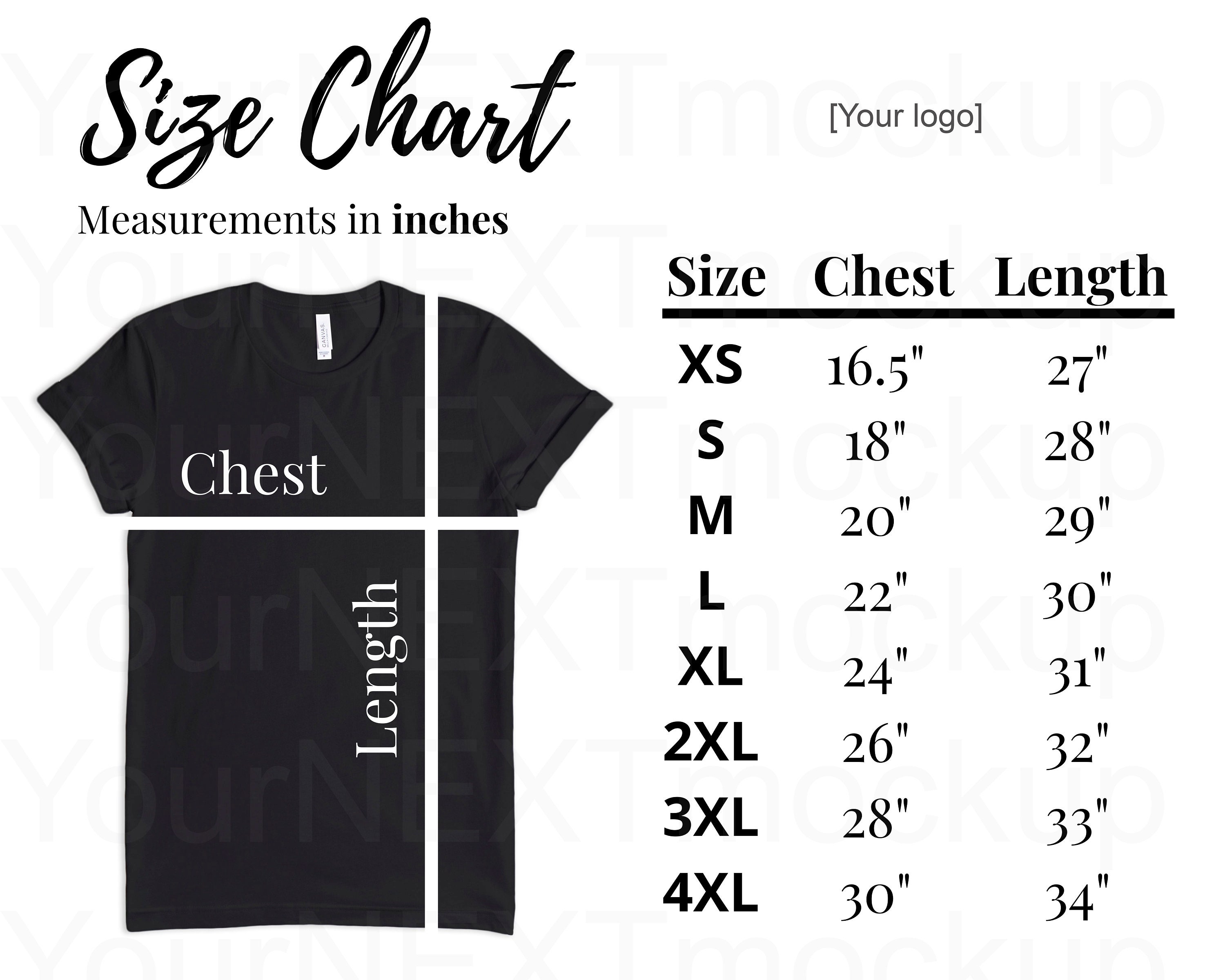 Bella Canvas 3001 Size Chart Inches Imperial System Unisex - Etsy Singapore
