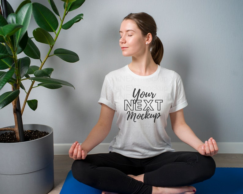 Download White Bella Canvas 3001 T-shirt Mockup Model Mockup Yoga ...