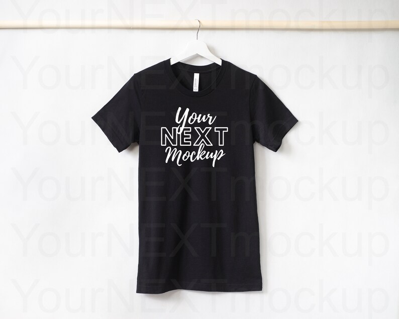 Download Black Bella Canvas 3001 T-shirt Mockup T-shirt on a Hanger ...