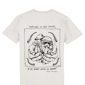 Terence McKenna - Graphic T-Shirt - Nature Design - Mushrooms in Hand - Unisex- Black Outline