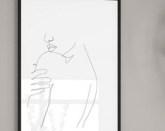 Lámina minimalista de arte lineal / Decoración que promueve la positividad corporal de la mujer negra