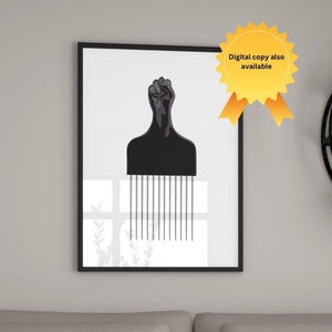 Black power Salute Afro pick art print, Black owned art |  Afro Comb | Black history  | African inspired art | Bathroom decor art print