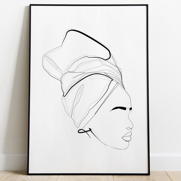 African woman physical print | mother’s day gift | Line Art Print | Hallway art | Black owned Print | black woman art, Afro line drawing