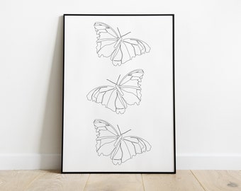 Butterfly art print | Line art print | Over bed decor | Bedroom art | Spring art | Wall art | Black owned | Line art [Frame not included]