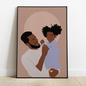 Black dad and daughter gift, Father and Daughter wall print, Father's day gift, Housewarming gift, Black girl art, Black man art print