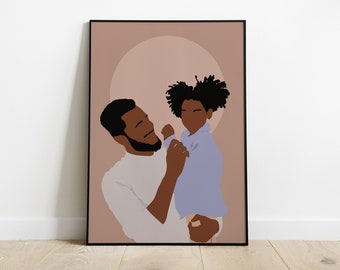 Black dad and daughter gift, Father and Daughter wall print, Father's day gift, Housewarming gift, Black girl art, Black man art print