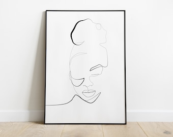 Black Woman Line Art Print | Minimalist Afro Portrait