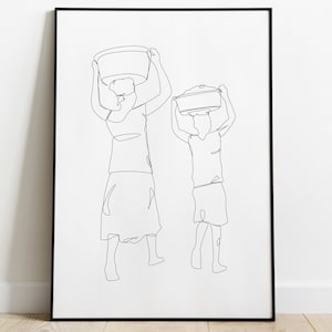 African art | black Line sketch prints | African mother & daughter Line sketch print | Minimal Line art | Black Line sketch | Physical print