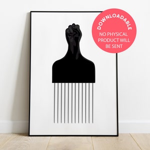 Afro-pick, zwarte kunst, afdrukbaar, Black power Salute-kunstafdruk, afrokam, decor boven bed, badkamerinrichting kunstafdruk, woondecoratie,