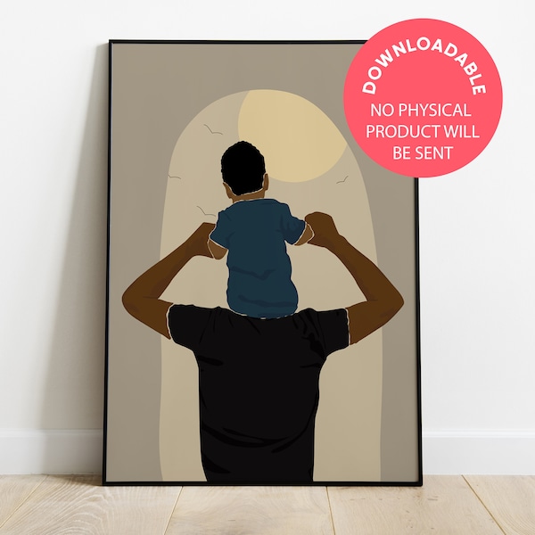 Black Father's gift | Black Father and son Boho art | Printable at home | Boho art print | Dad and son Poster Print | Housewarming gift |