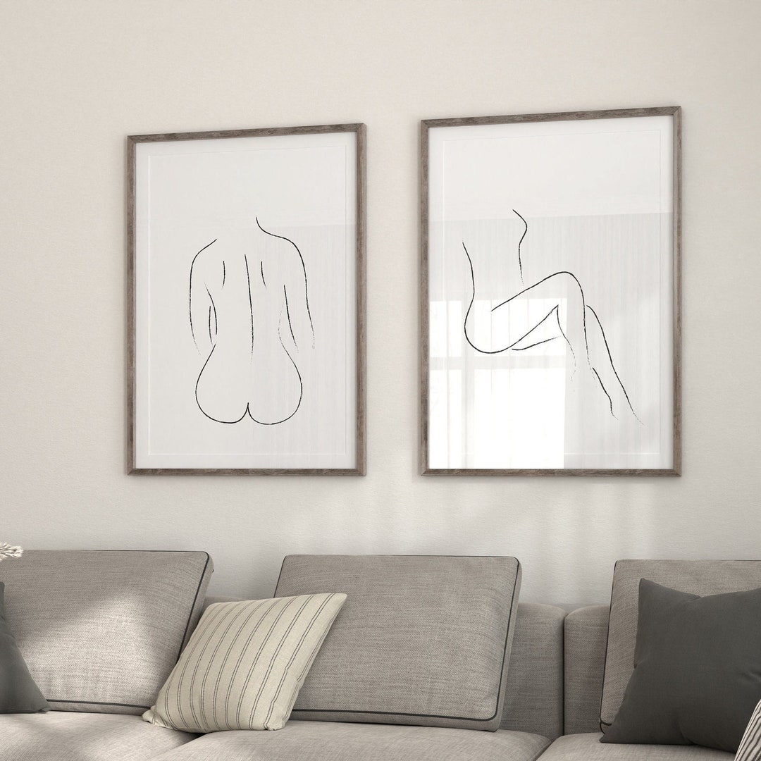 Nude Female Print, Nude Line Art Poster, Set of 2 Poster Prints, Female ...