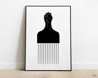 Black Power Faust Afro Pick Kunstdruck, schwarze Geschichte, afrikanisches Dekor