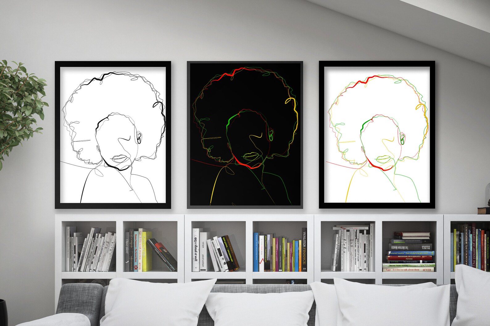 Black Afro Woman Line Art Print Set | Minimalist Wall Decor (digital ...