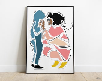 Mother & Child | Black owned  | Line art | Mother's day gift | Housewarming gift | Wall hanging | Colourful Wall Art | Frame not included