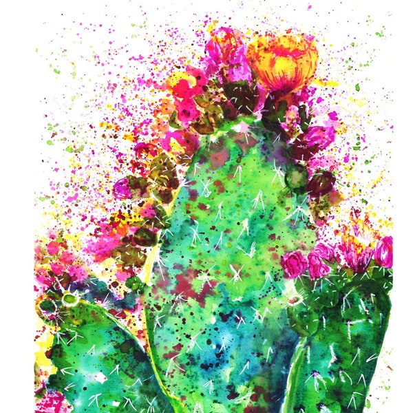 Colorful Cactus Flower Watercolor Print |  Variegated Cactus Poster | Southwest Decor Cactus Decor