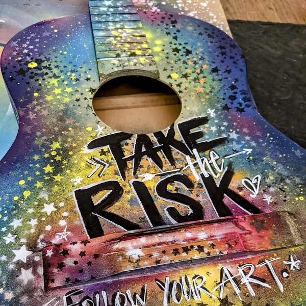 Hand Painted Galaxy Guitar Inspirational Art | Gypsy Cowgirl Acoustic Guitar Indie Room Decor | Music Therapy Music Teacher Gift
