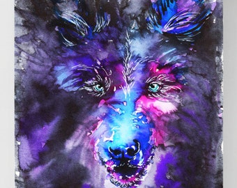 Fierce Black Wolf Watercolor Prints and Greeting Cards