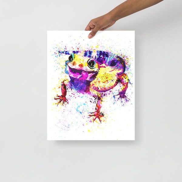 Leopard Gecko Watercolor Print | Rainbow Lizard Painting Kids Room Art | Cute Reptile Gecko Decor